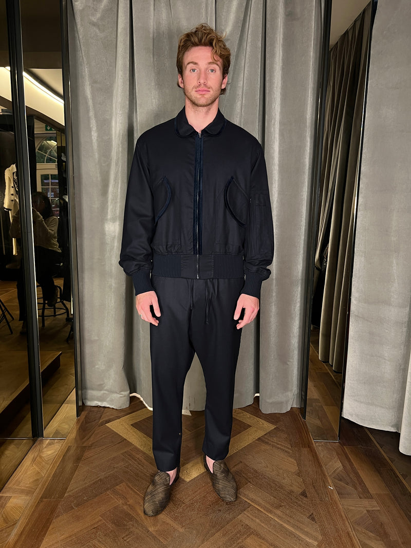 Iceman Merino Flannel Bomber Jacket Navy Men