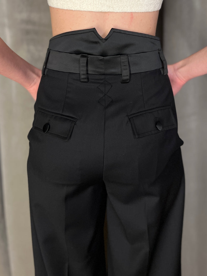 Palazzo Trousers Black Wool Women