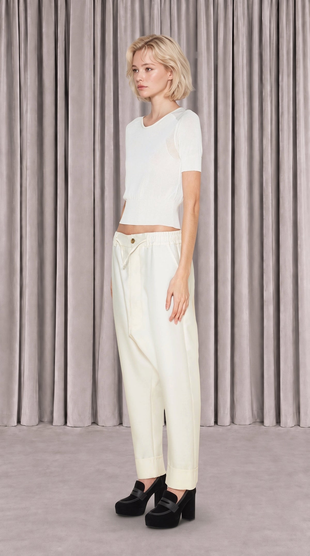 Adone Top Women Ivory, side view – POAN