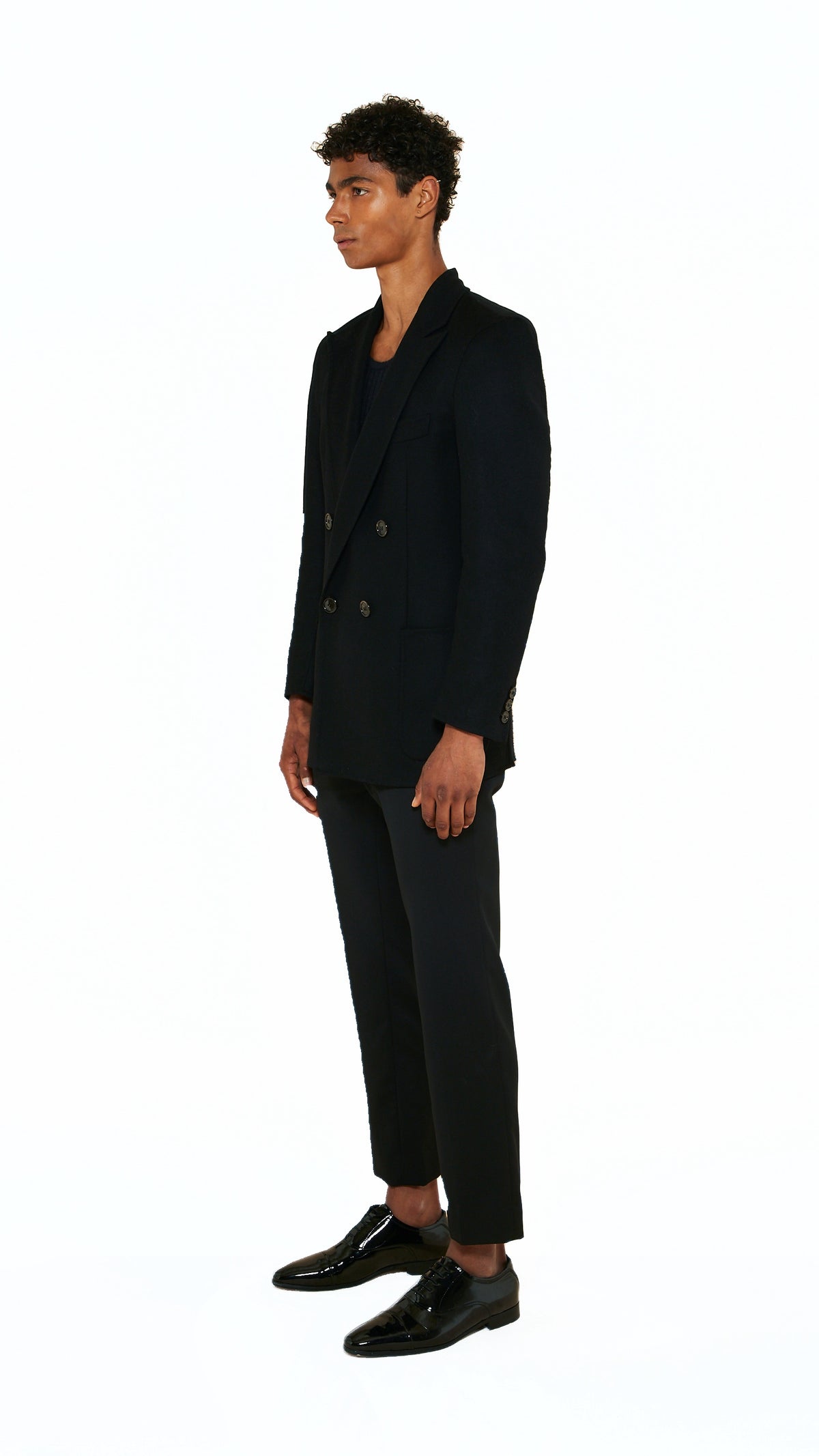 Babbo Double Cashmere Jacket Men Black, side view – POAN