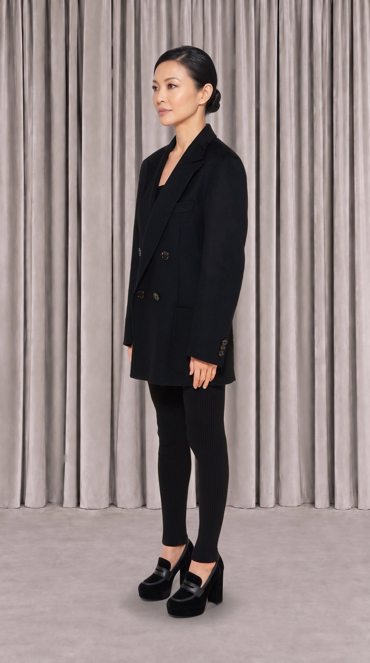 Babbo Double Cashmere Jacket Women Black, side view – POAN