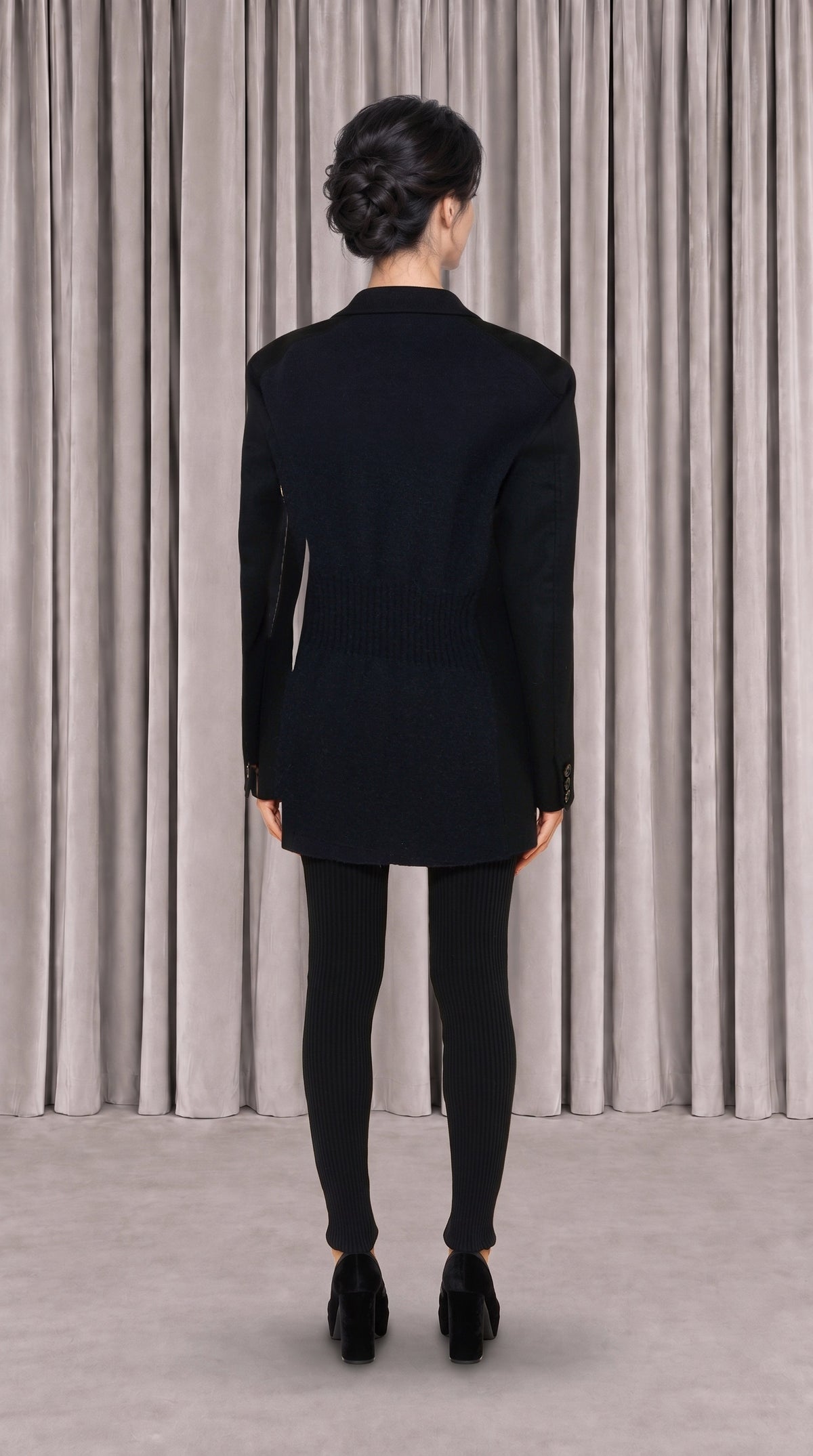 Babbo Double Cashmere Jacket Women Black, back view – POAN