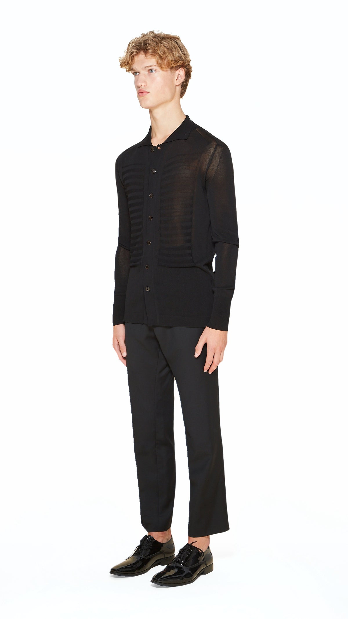 Bib Long Sleeve Polo Black Men, side view – POAN