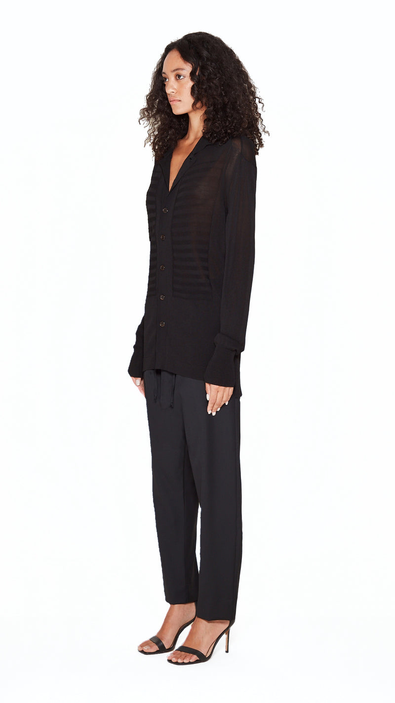 Bib Long Sleeve Polo Black Women, side view – POAN