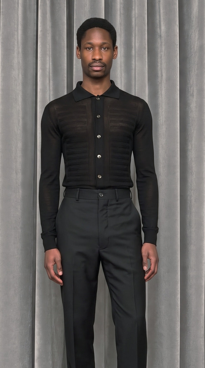 Bib Long Sleeve Polo Black – detail
