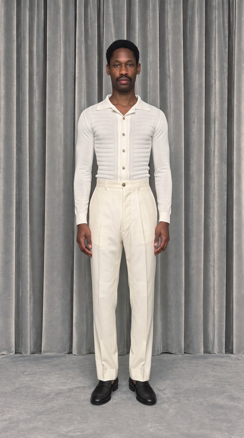 Bib Long Sleeve Polo Ivory – model front