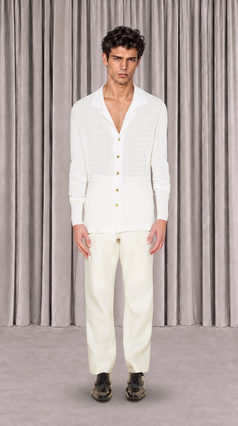 Bib Long Sleeve Polo Ivory Men, front view – POAN