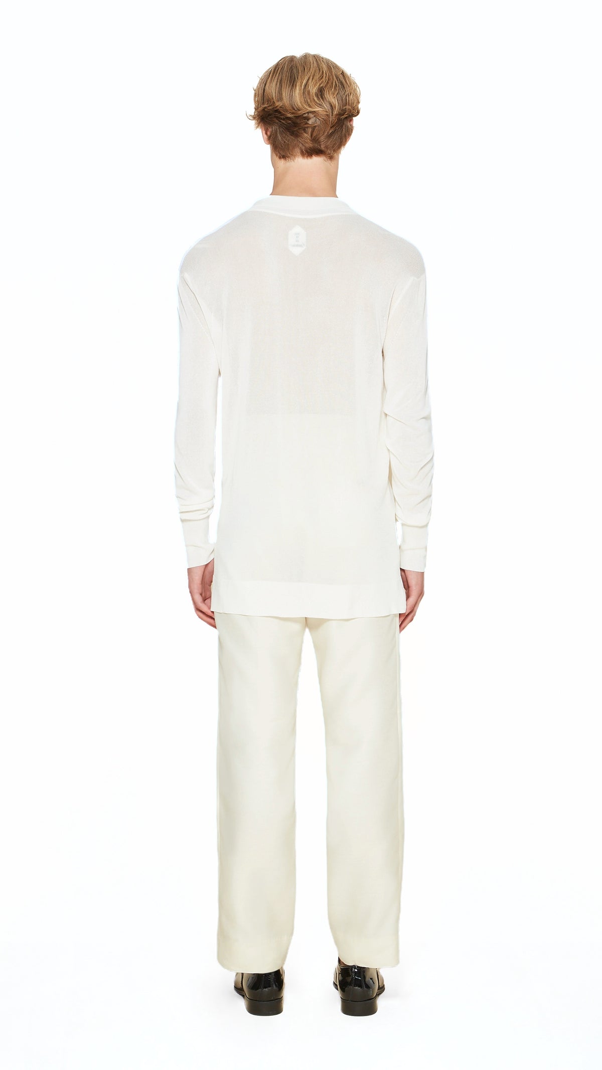 Bib Long Sleeve Polo Ivory Men, back view – POAN