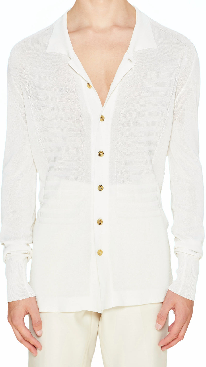 Bib Long Sleeve Polo Ivory Men, detail – POAN