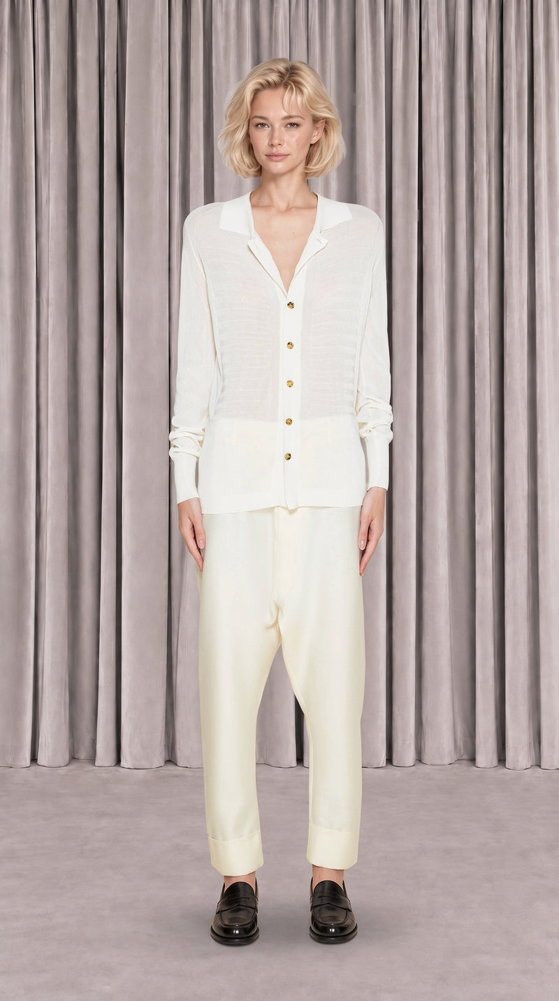 Bib Long Sleeve Polo Ivory Women, front view – POAN