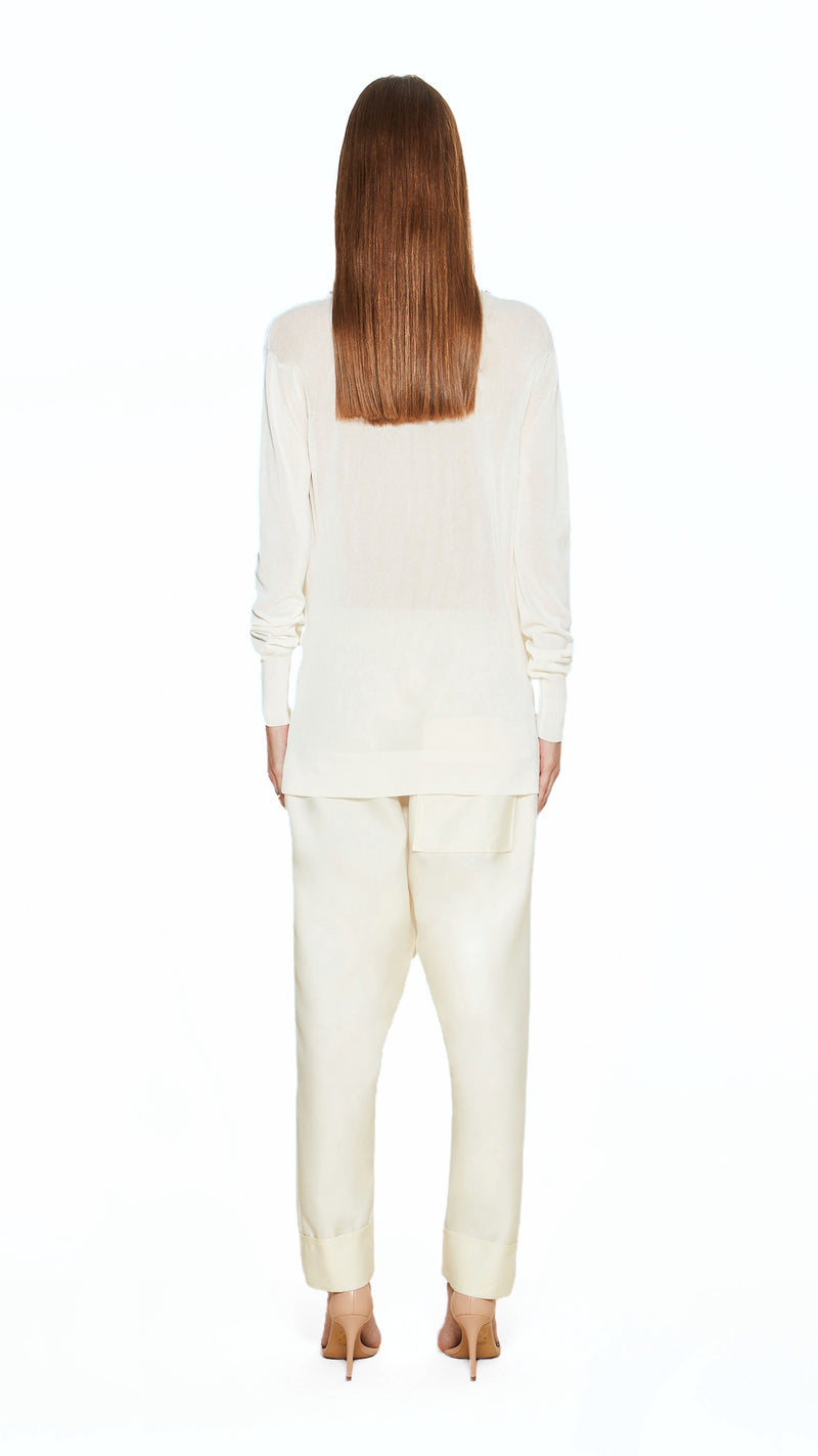 Bib Long Sleeve Polo Ivory Women, back view – POAN