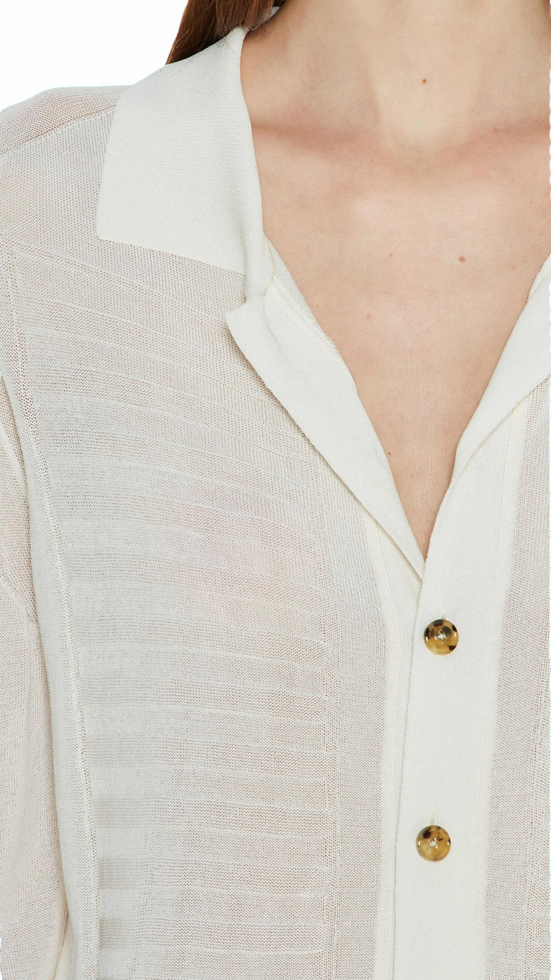 Bib Long Sleeve Polo Ivory Women, detail – POAN