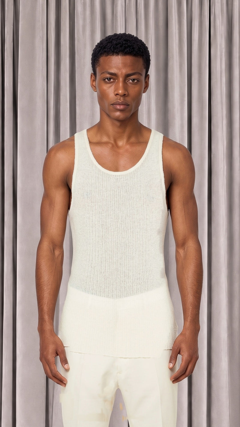 Cardinal Alpaca Tank Top Men Ivory, detail – POAN
