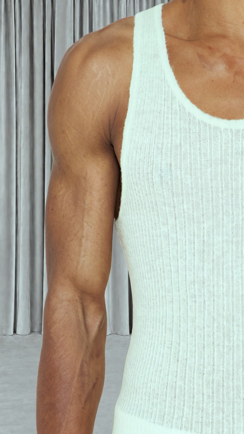 Cardinal Alpaca Tank Top Men Ivory, detail – POAN