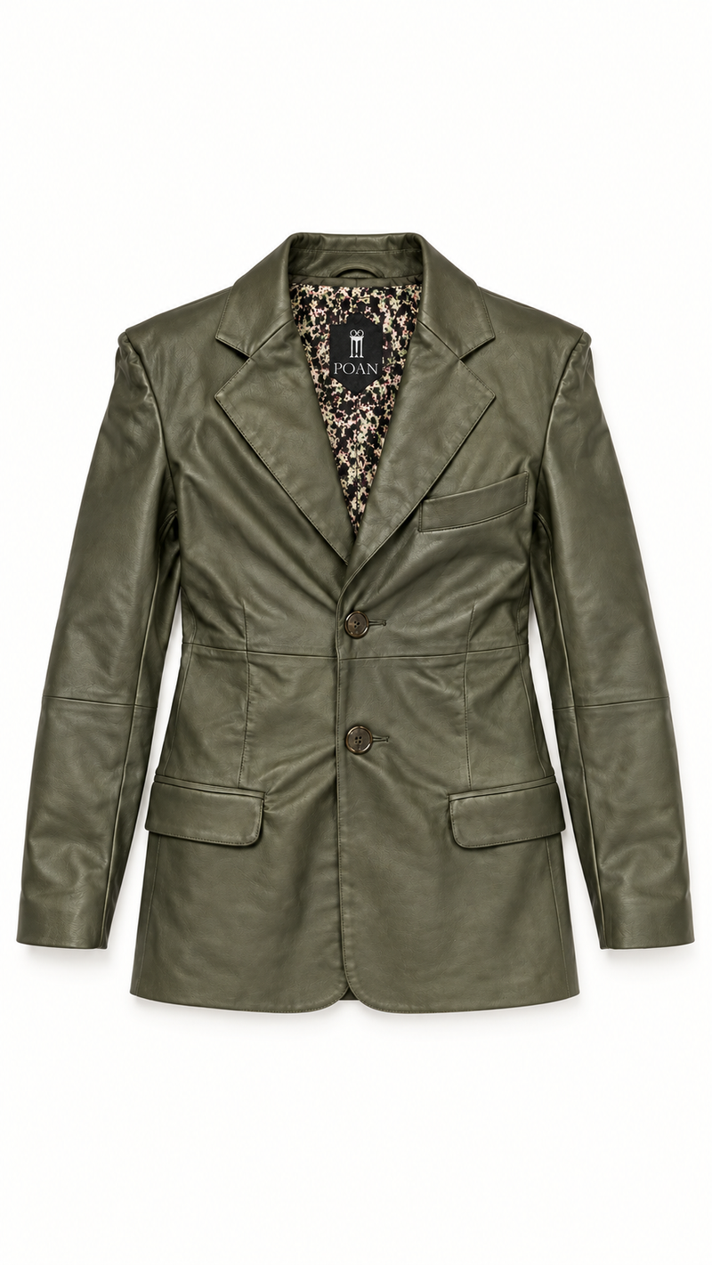 Nicholas Blazer Vegan Leather Olive Women