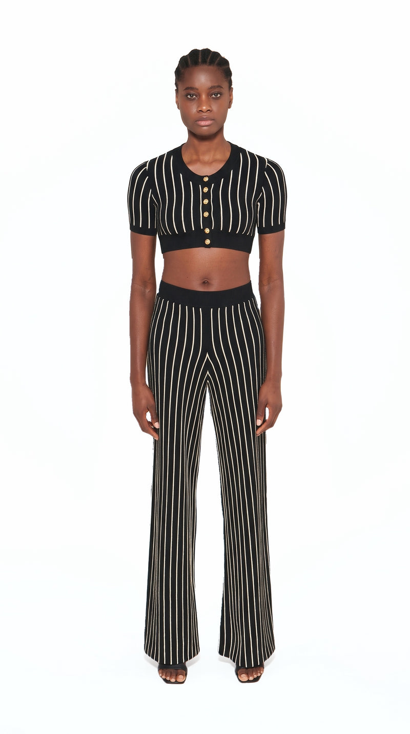 Elva Knitted Palazzo Trousers Women Black, front view – POAN