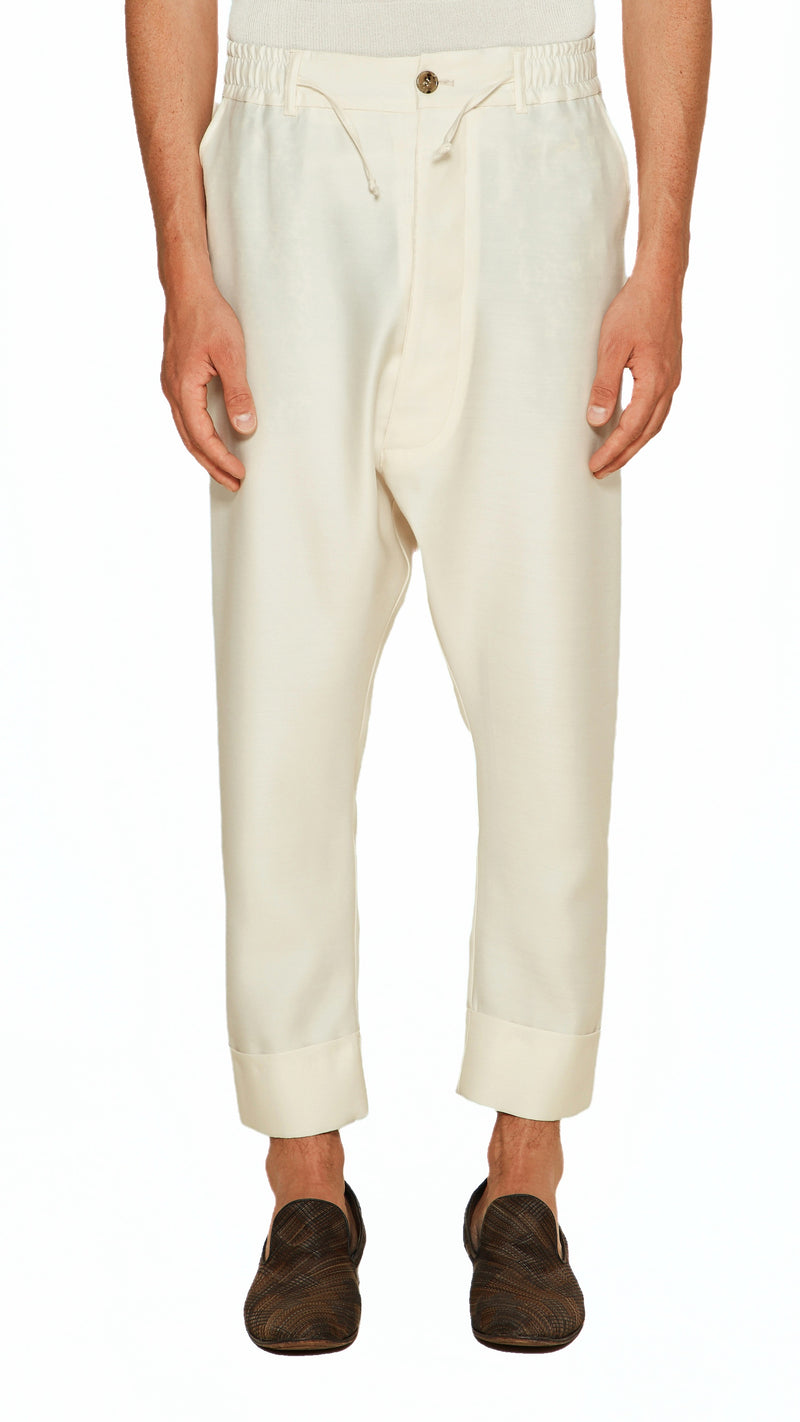 Fender Drop Crotch Trousers Men Ivory, detail – POAN