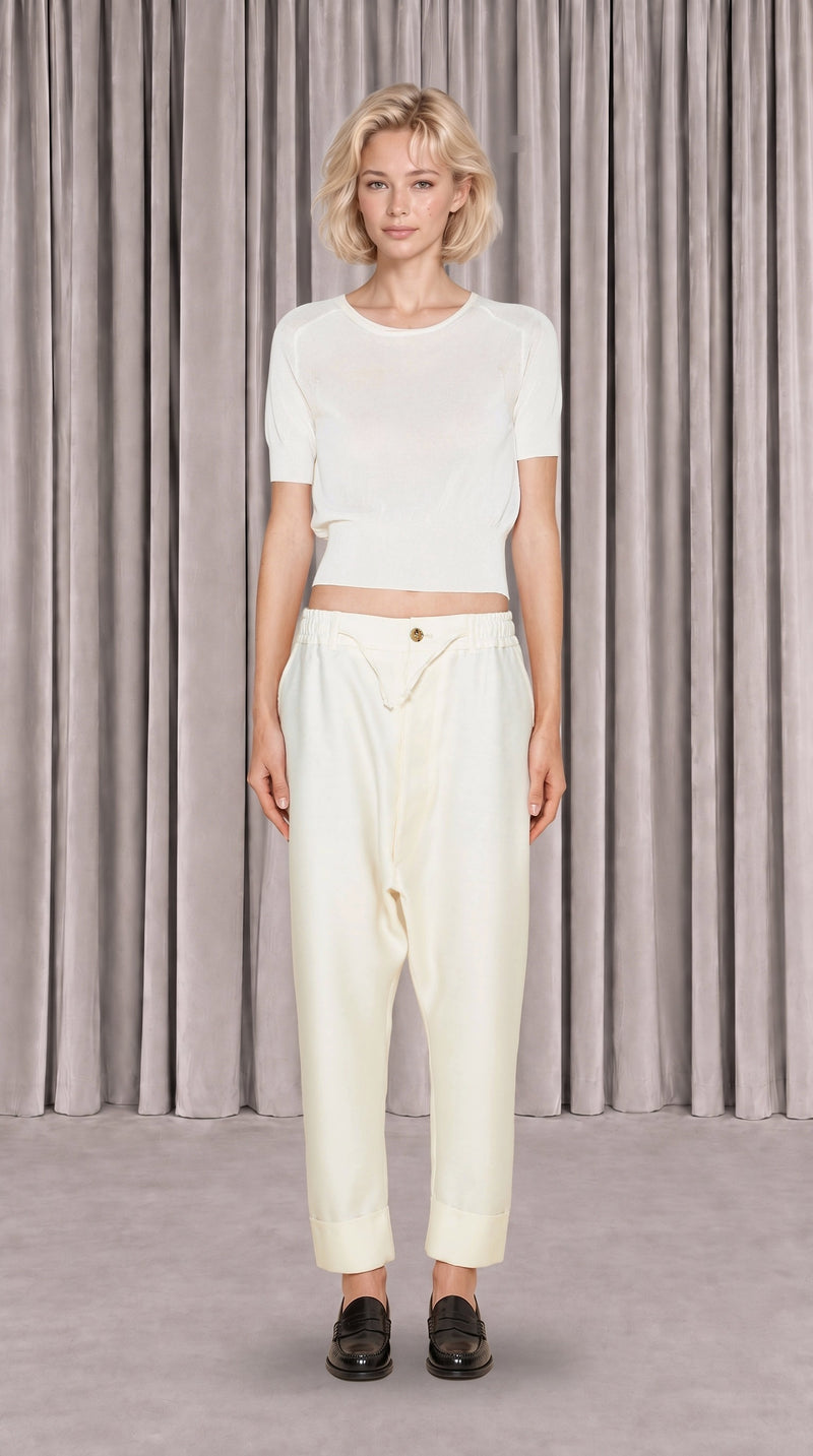 Fender Drop Crotch Trousers Women Ivory, front view – POAN