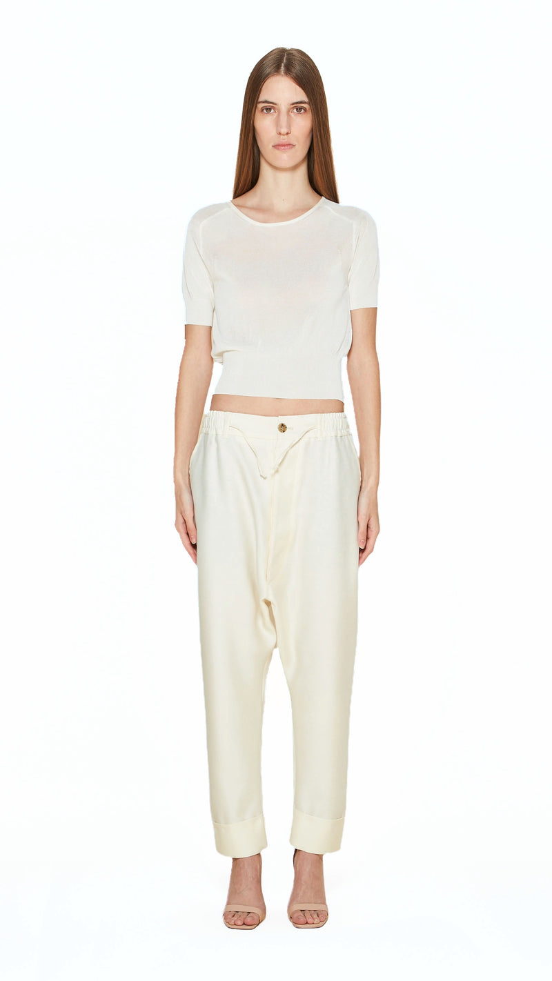 Fender Drop Crotch Trousers Women Ivory, front view – POAN