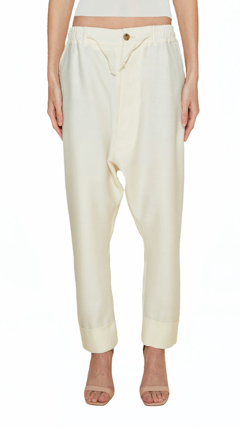 Fender Drop Crotch Trousers Women Ivory, detail – POAN