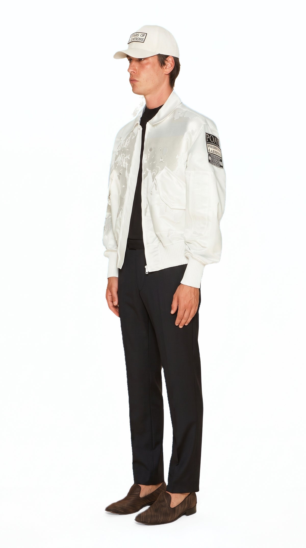 Hero World Map Bomber Jacket Men Ivory, side view – POAN