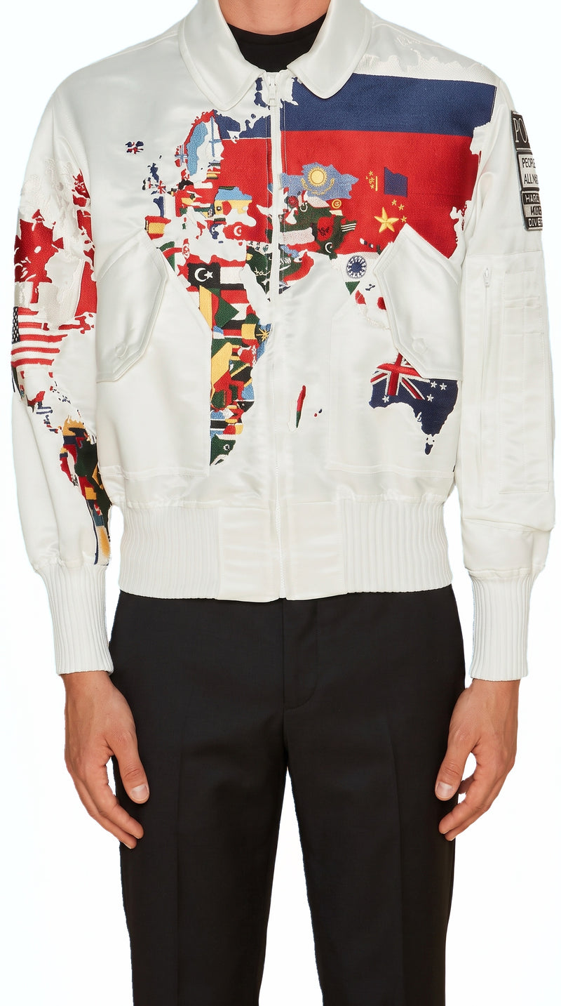 Hero World Map Bomber Jacket Multi Men Ivory, detail – POAN