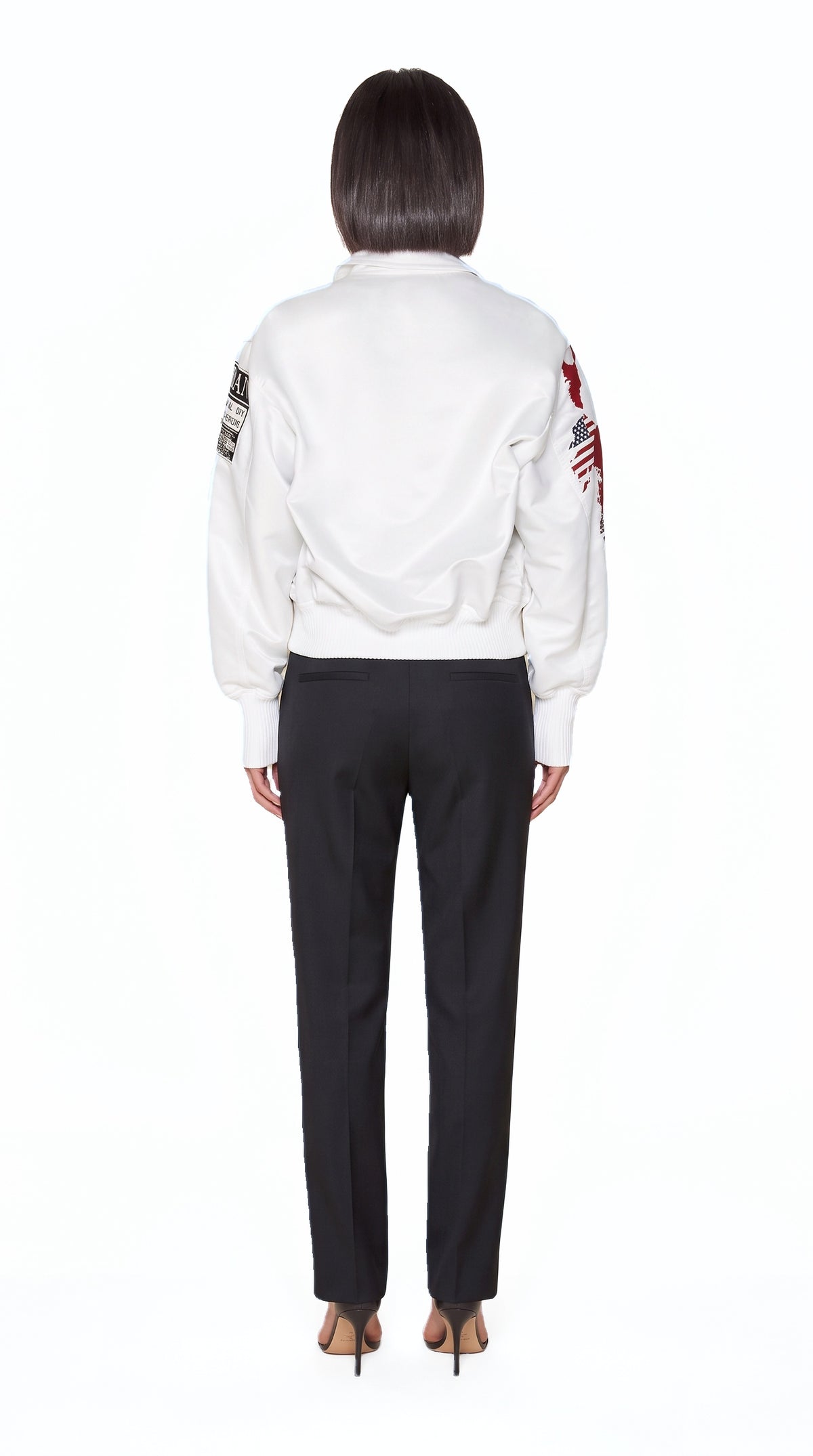 Hero World Map Bomber Jacket Multi Women Ivory, back view – POAN