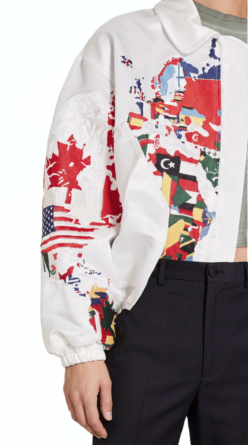 Hero World Map Bomber Jacket Multi Women Ivory, detail – POAN