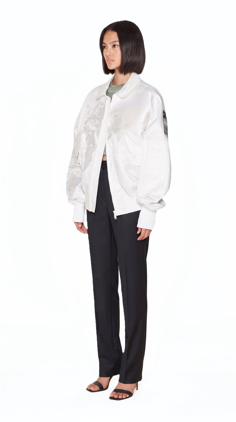 Hero World Map Bomber Jacket Women Ivory, side view – POAN