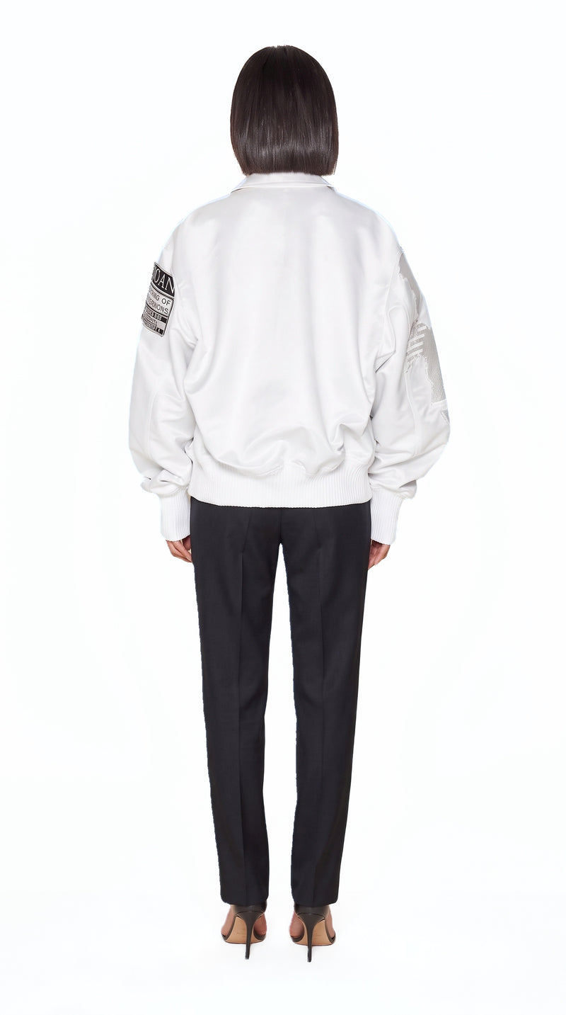 Hero World Map Bomber Jacket Women Ivory, back view – POAN