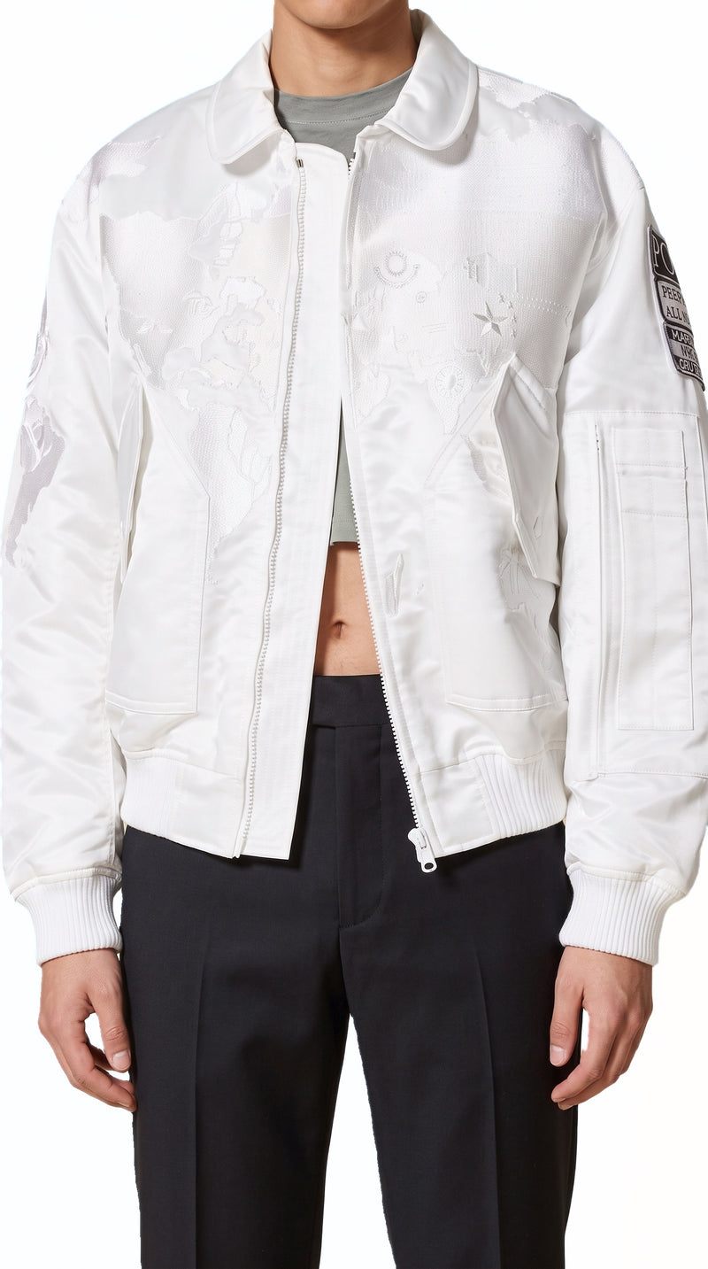 Hero World Map Bomber Jacket Women Ivory, detail – POAN