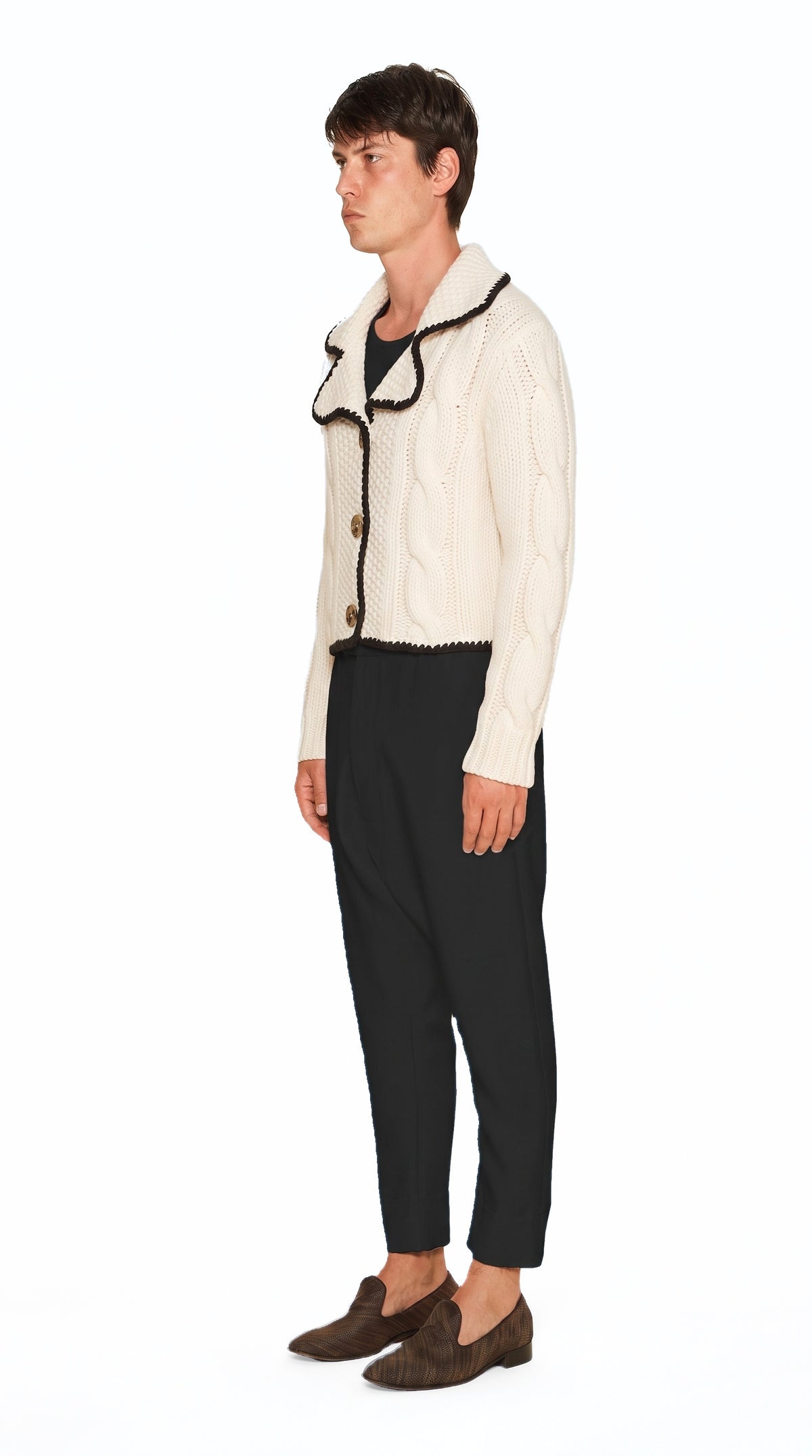 JUNKER CASHMERE HANDKNIT CARDIGAN MEN, side view – POAN
