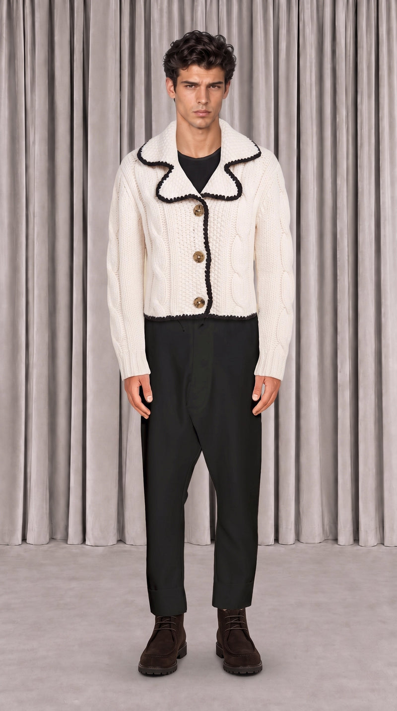 JUNKER CUSTOM CASHMERE HANDKNIT CARDIGAN MEN, front view – POAN