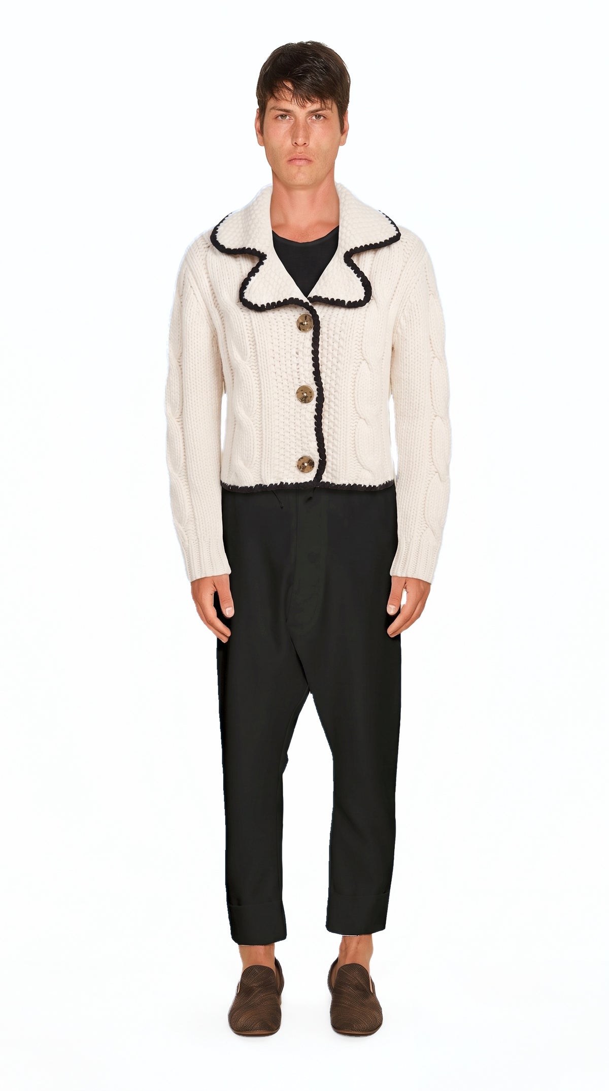 JUNKER CUSTOM CASHMERE HANDKNIT CARDIGAN MEN, front view – POAN