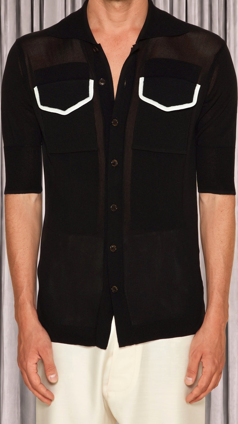 Keaton Short Sleeve Polo Men Black, detail – POAN