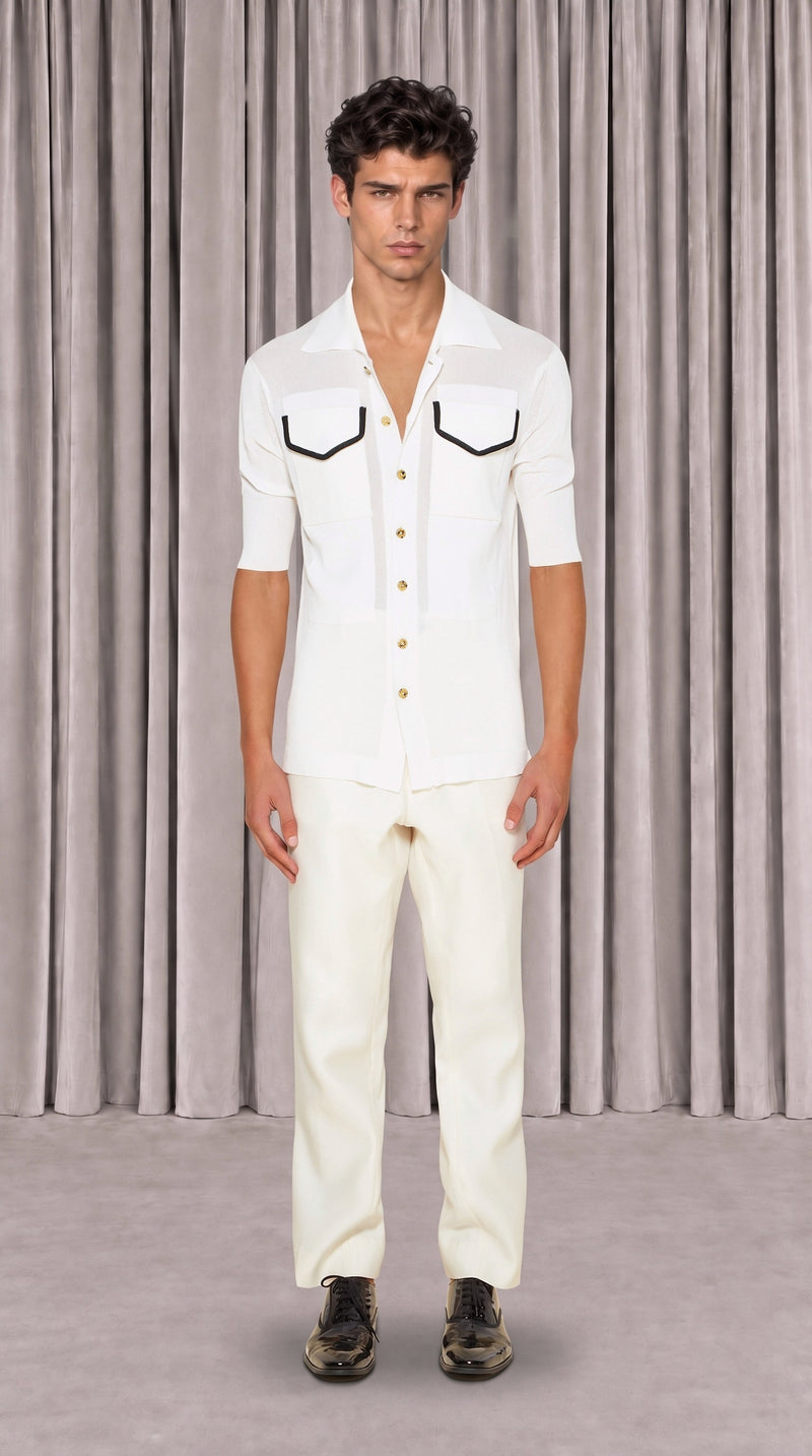 Keaton Short Sleeve Polo Men Ivory, front view – POAN