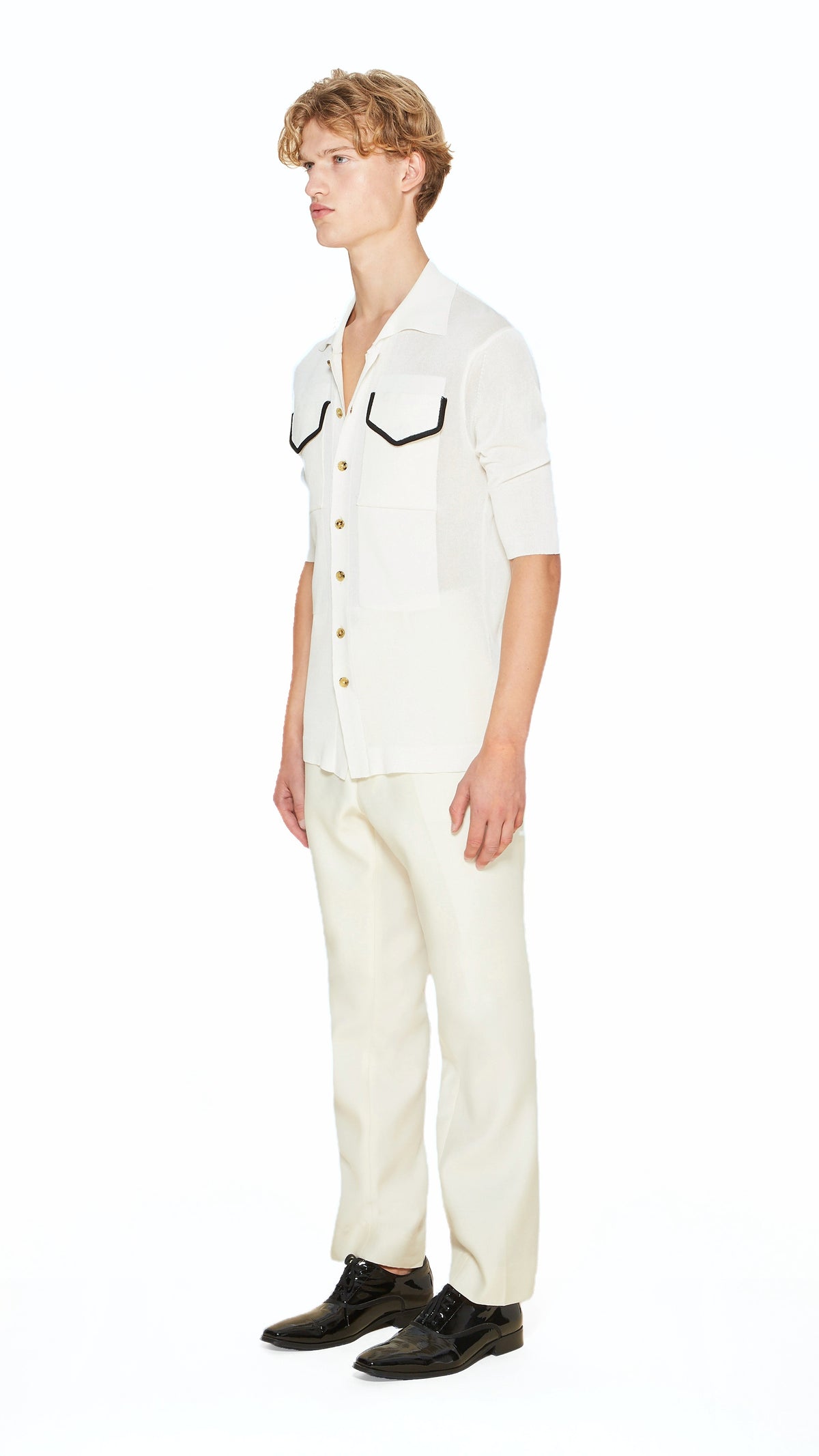 Keaton Short Sleeve Polo Men Ivory, side view – POAN
