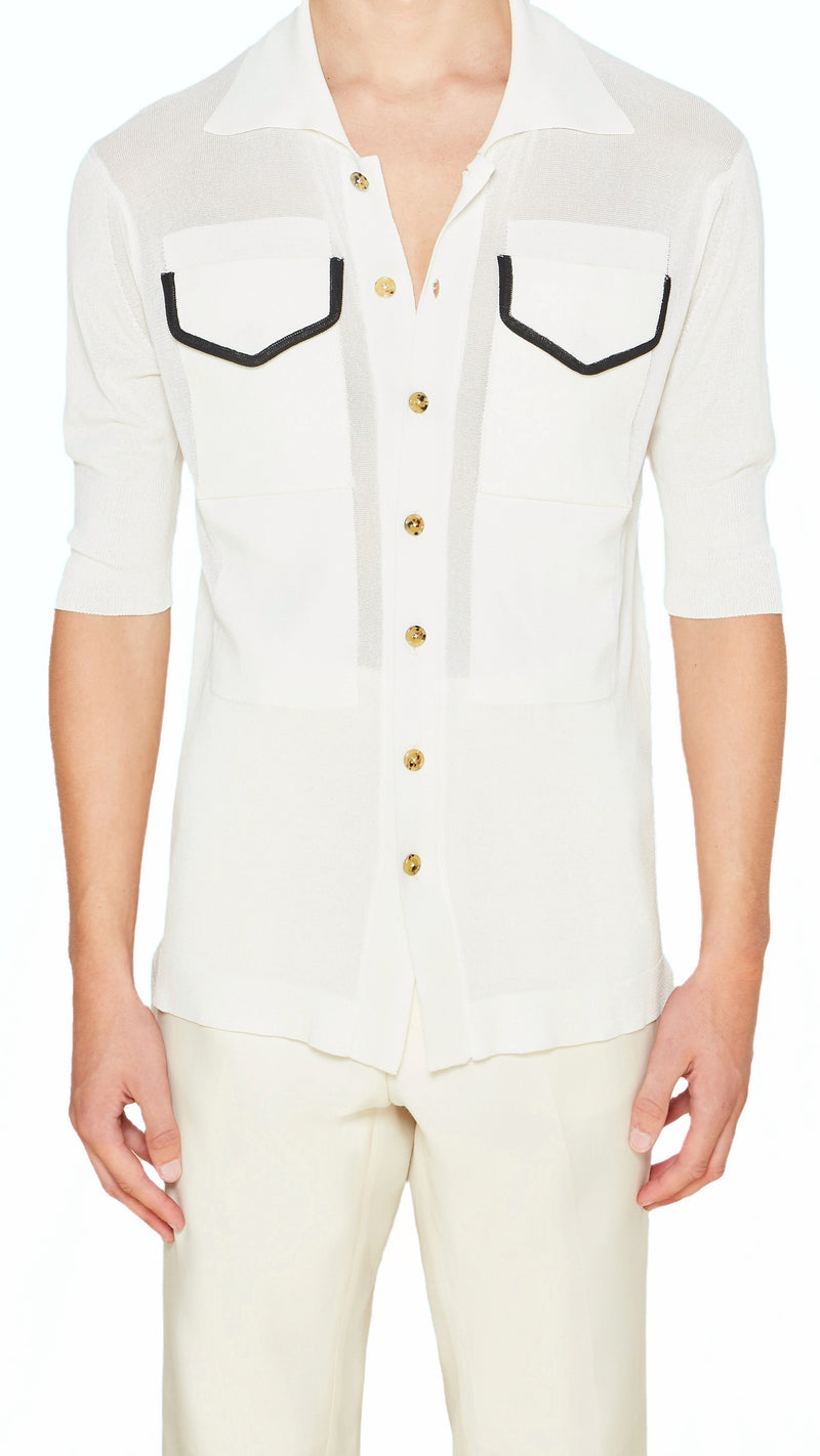 Keaton Short Sleeve Polo Men Ivory, detail – POAN