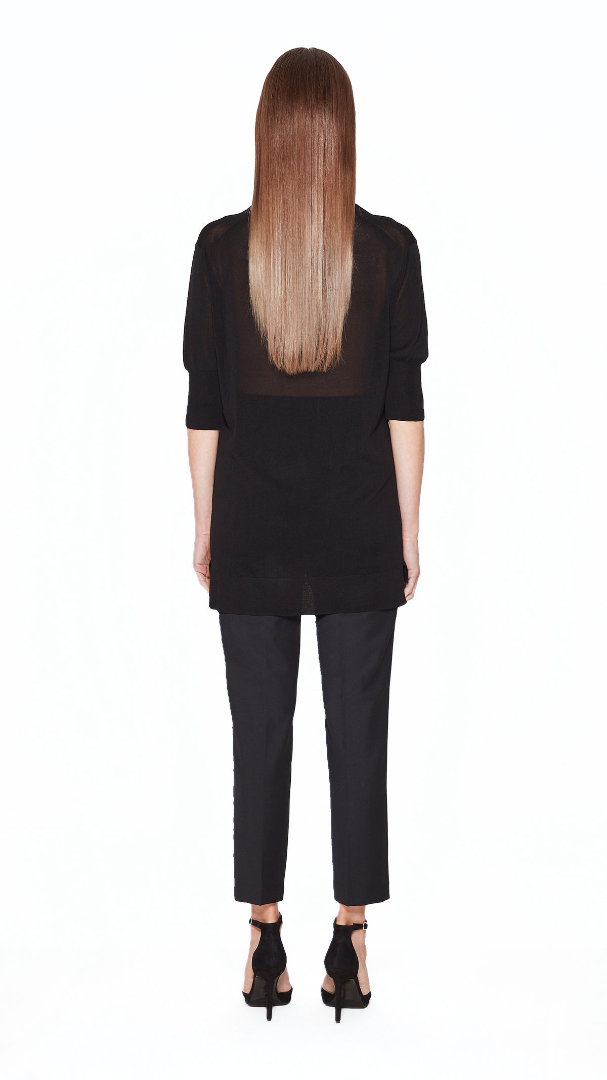 Keaton Short Sleeve Polo Women Black, back view – POAN