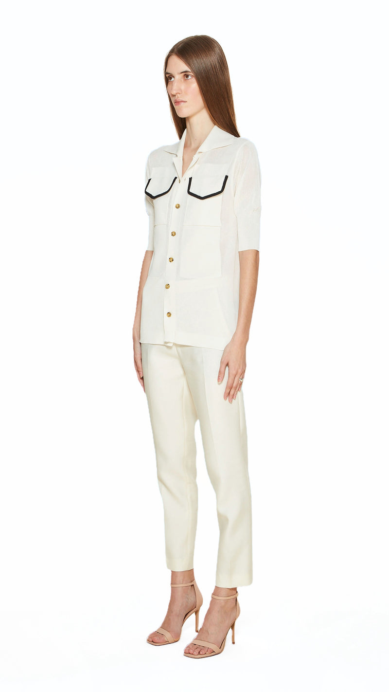 Keaton Short Sleeve Polo Women Ivory, side view – POAN