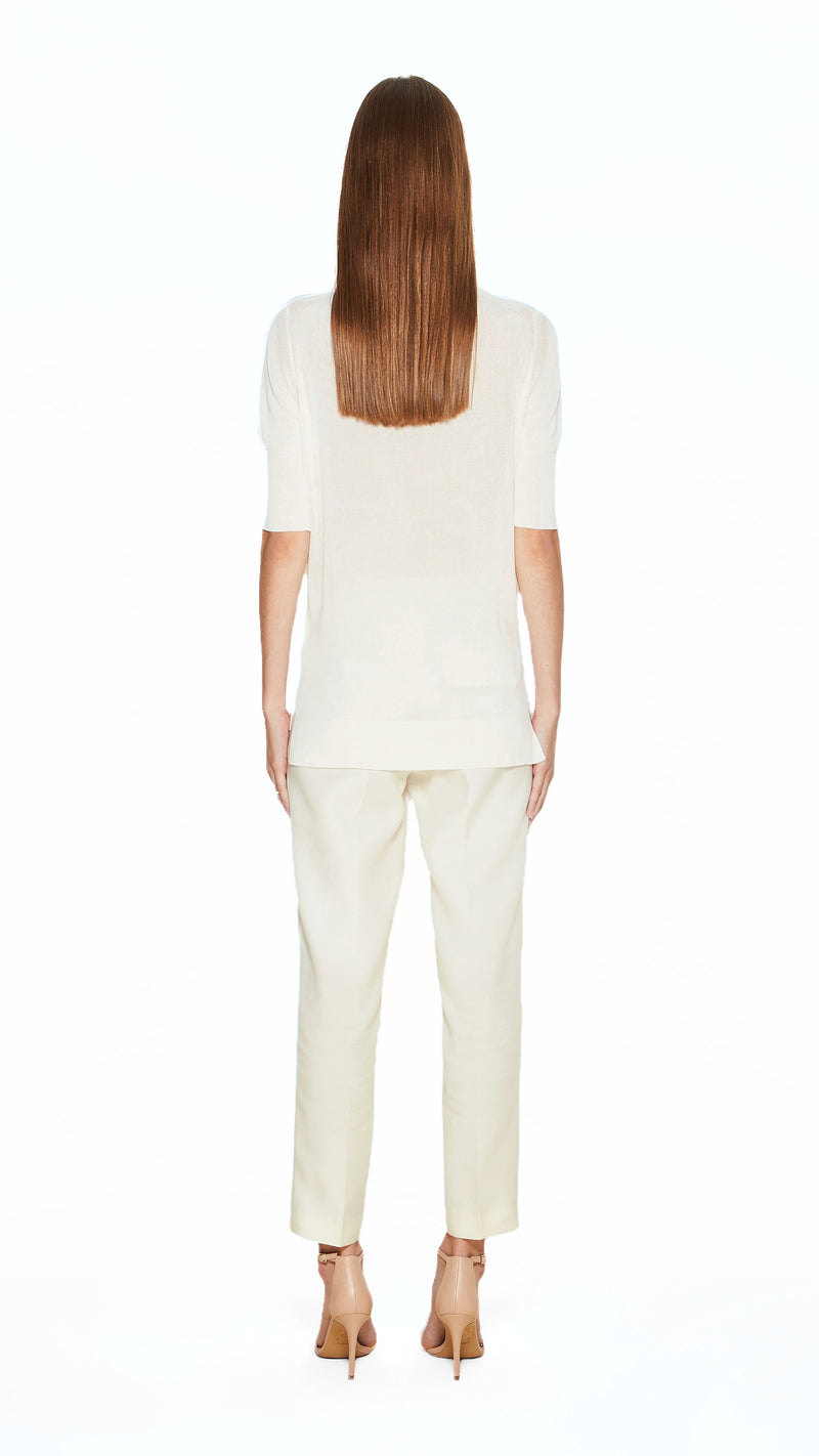 Keaton Short Sleeve Polo Women Ivory, back view – POAN