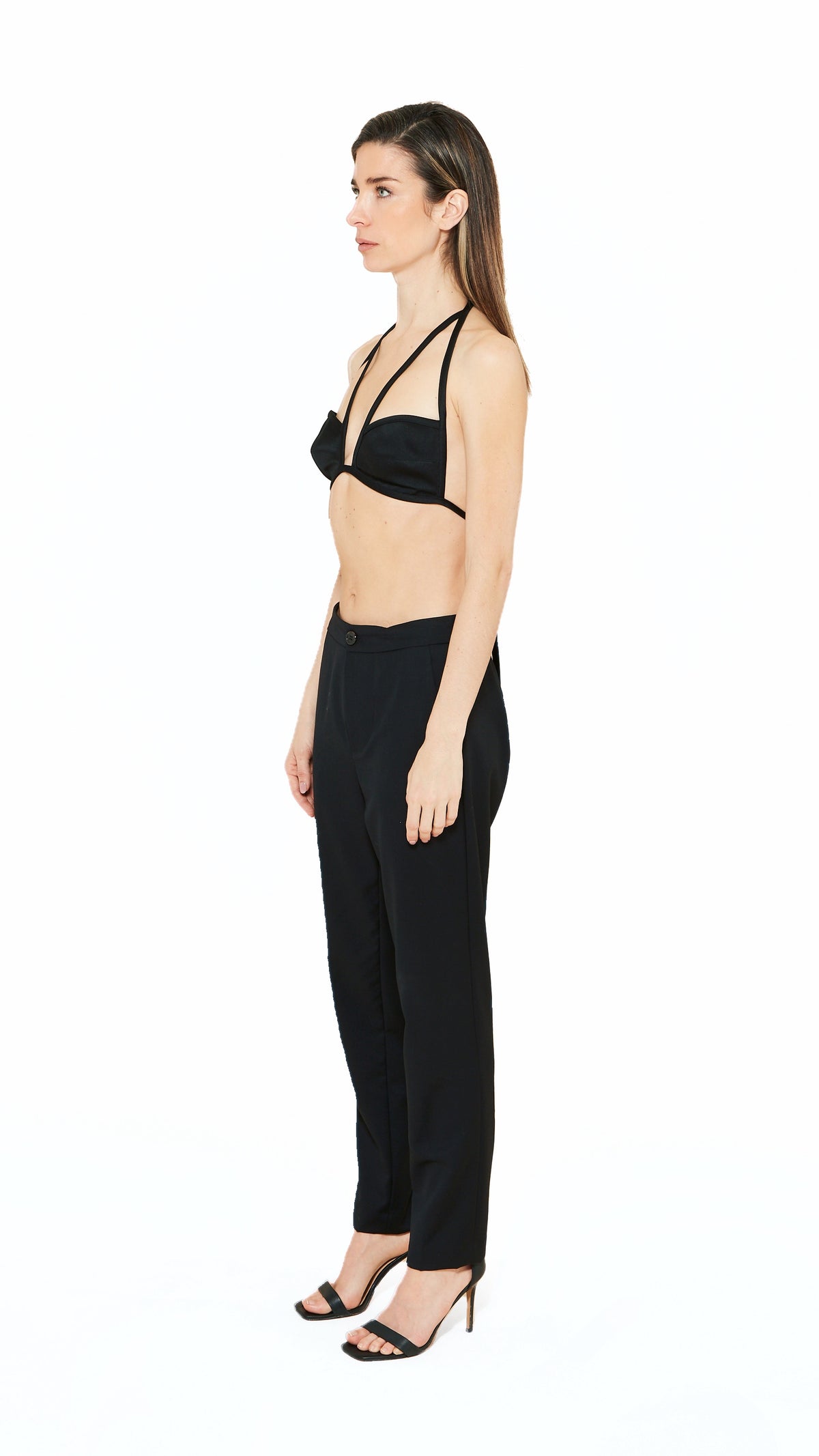 Maria Bralette Black Satin, side view – POAN