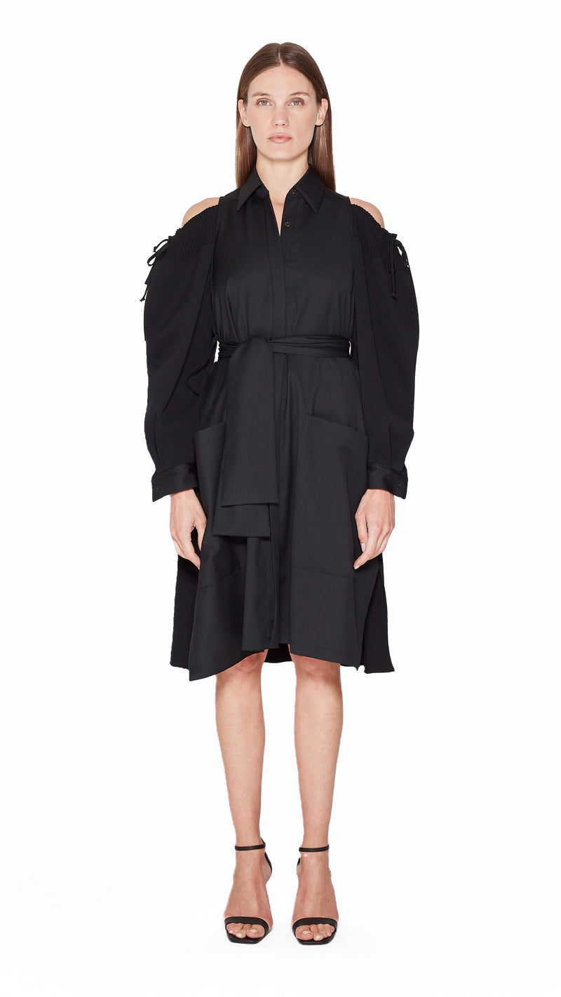 Maude Shirt Dress Women Black, front view – POAN