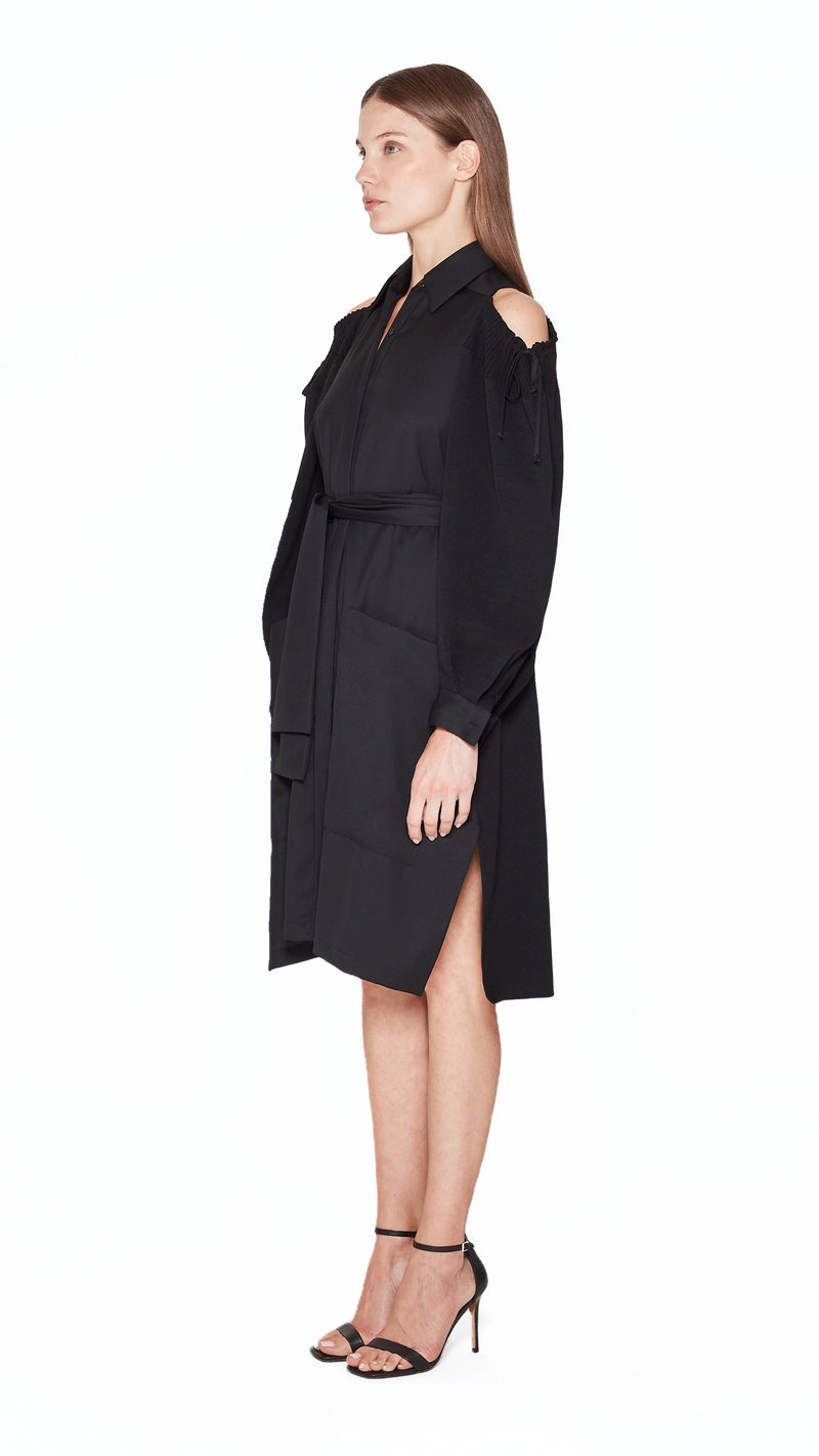 Maude Shirt Dress Women Black, side view – POAN