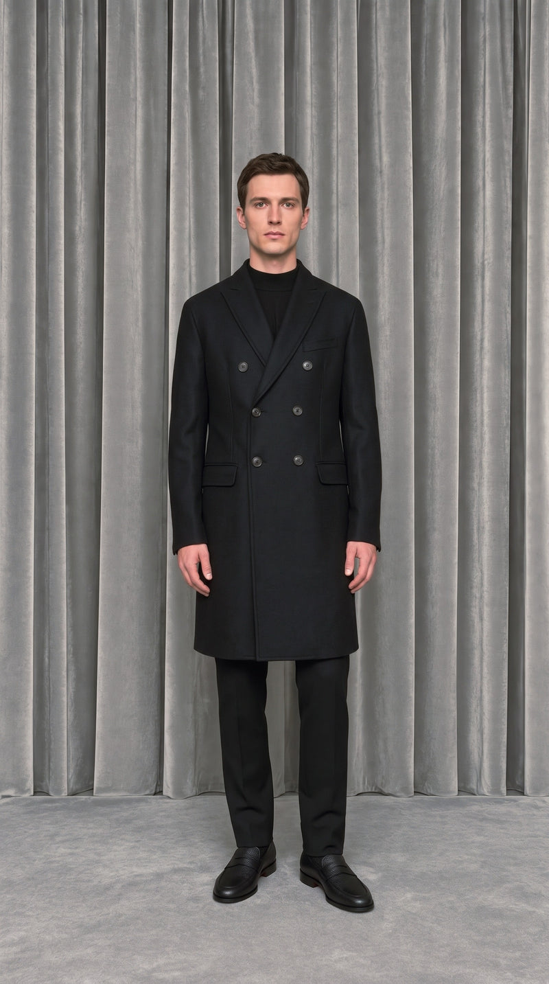 Michael Double Cashmere Over Coat Black – model front