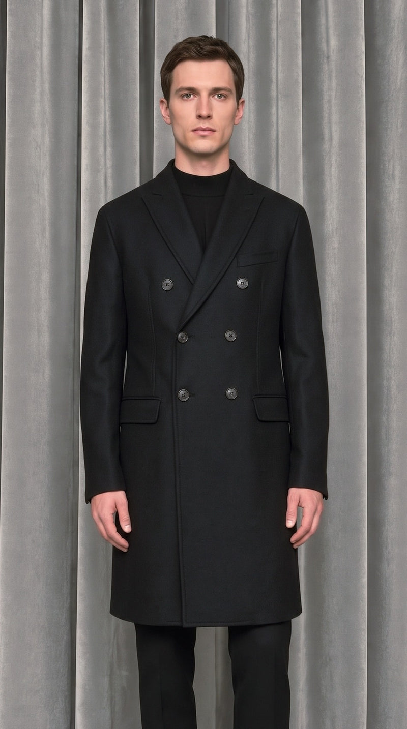 Michael Double Cashmere Over Coat Black – detail