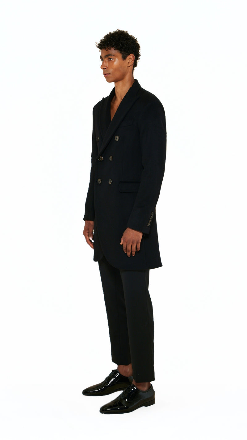 Michael Melton Overcoat Men Black, side view – POAN