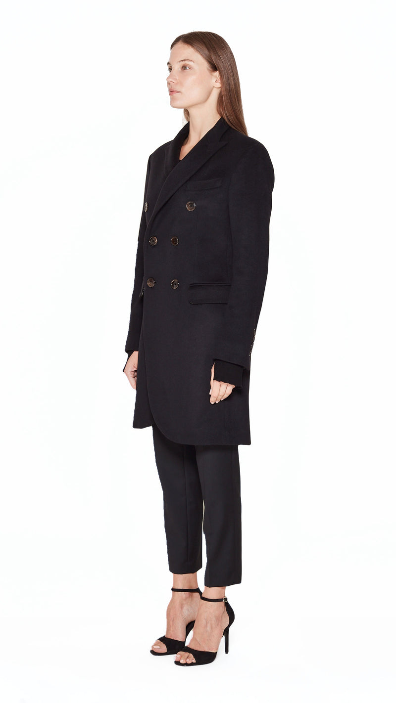 Michael Melton Overcoat Women Black, side view – POAN
