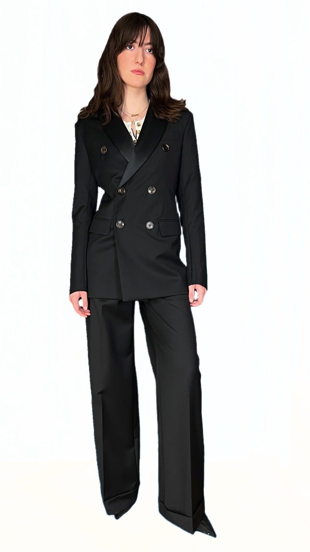Palazzo Trousers Black Wool Women, detail – POAN