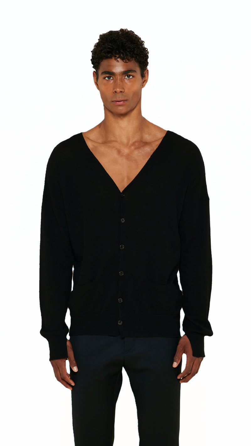 Roberto Cardigan Men Black, detail – POAN